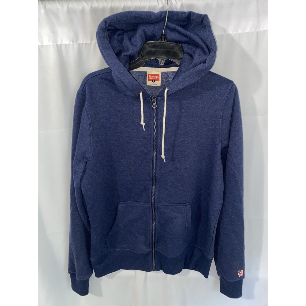 Homage Navy Blue Blank Full Zip Hoodie Hooded Sweatshirt Small
